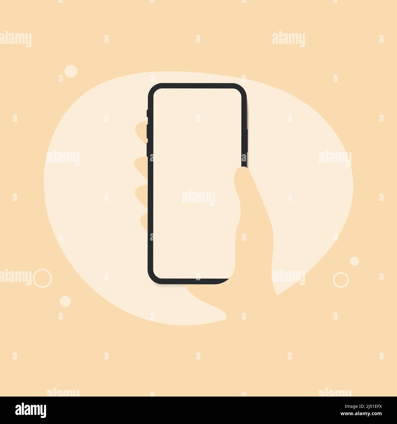 Abstraktes Mobiltelefon mit Handgriff und leerem weißen Bildschirm. Vektorgrafik Stock Vektor