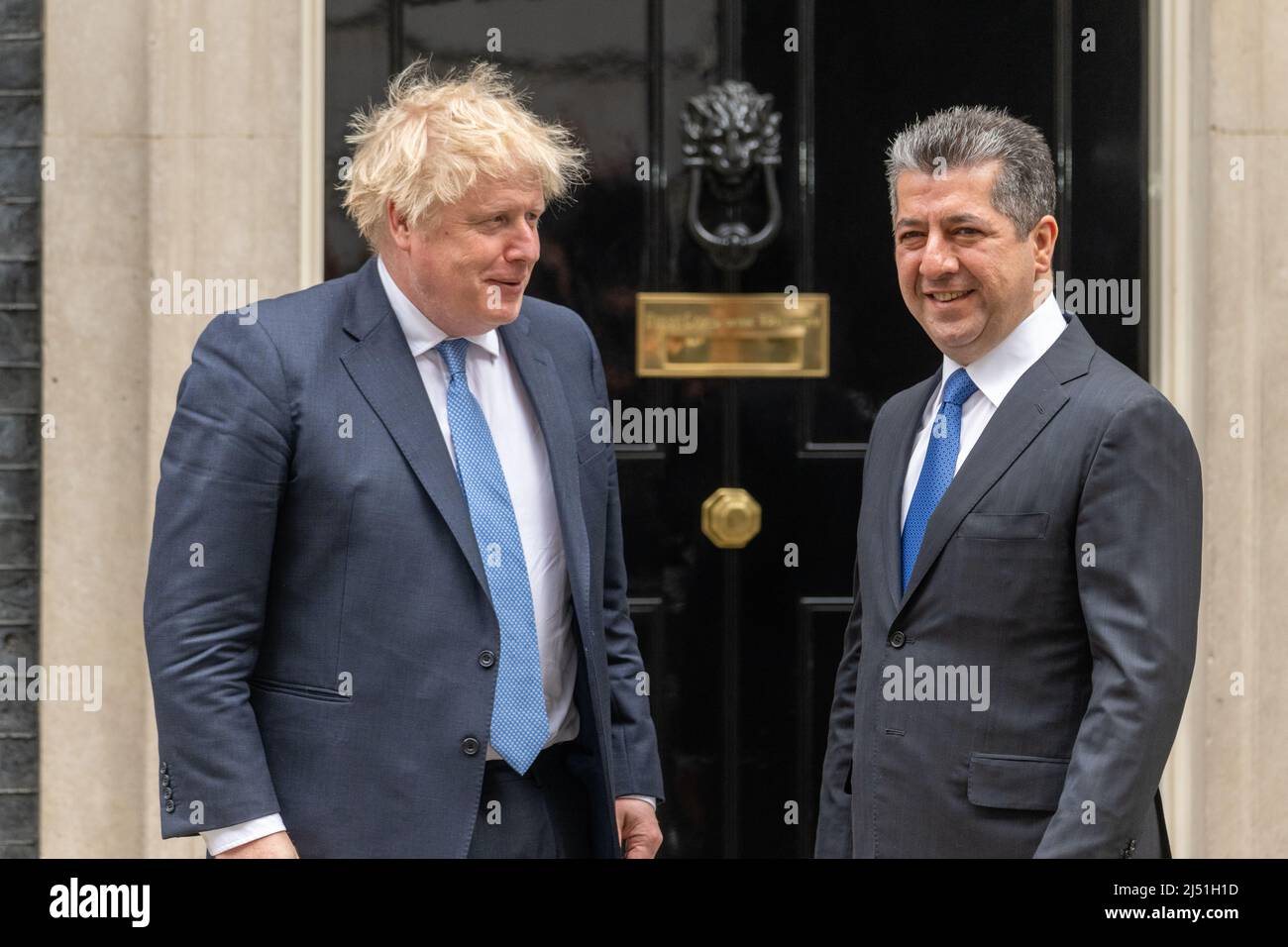 London, Großbritannien. 19. April 2022. Boris Johnson, MP, Premierminister, trifft sich mit dem Premierminister der Region Kurdistan im Irak, Masrour Barzani, in Downing Street, London.Quelle: Ian Davidson/Alamy Live News Stockfoto