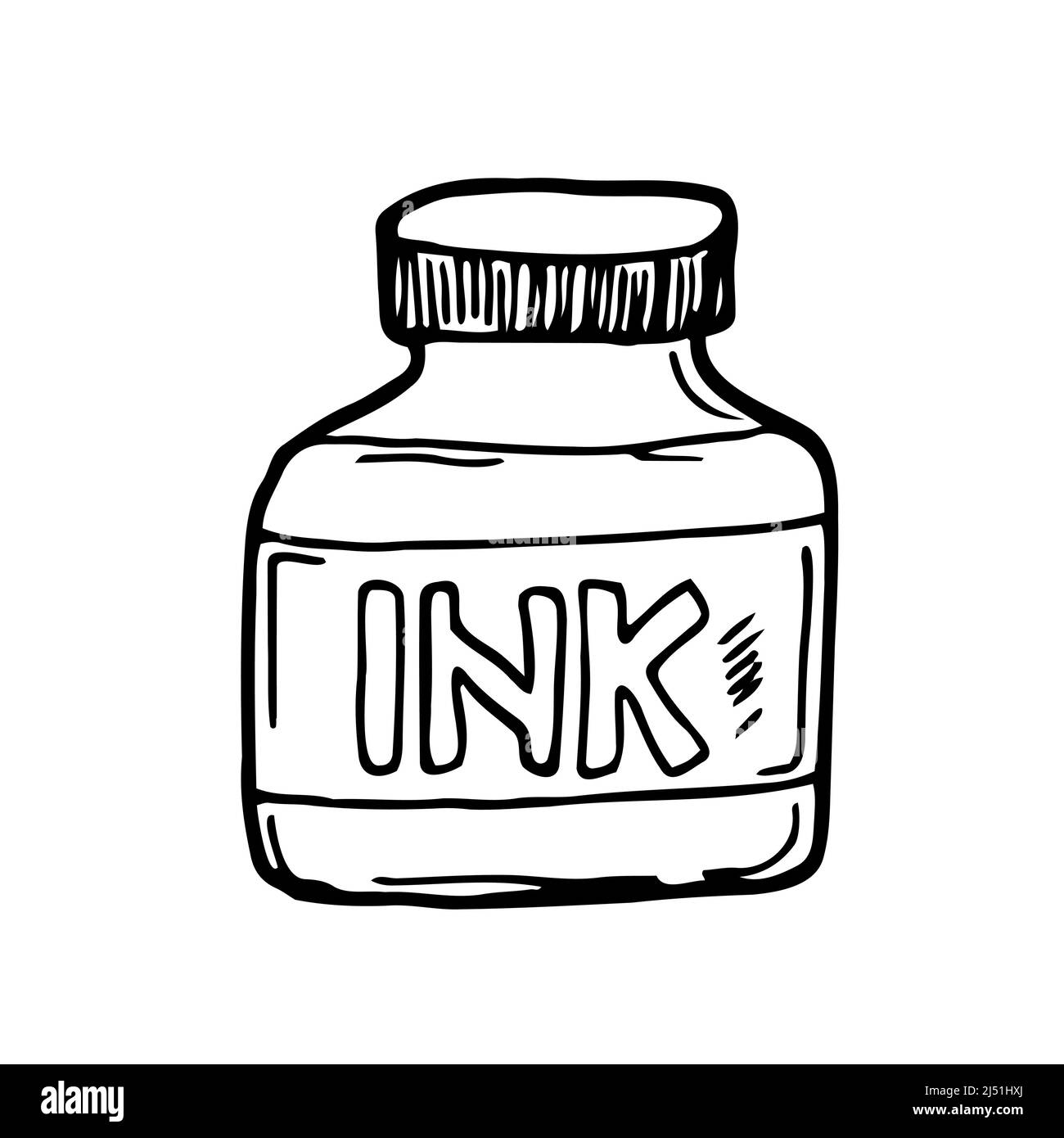 Doodle Cartoon Tintenflasche. Vektorzeichnung Stock Vektor