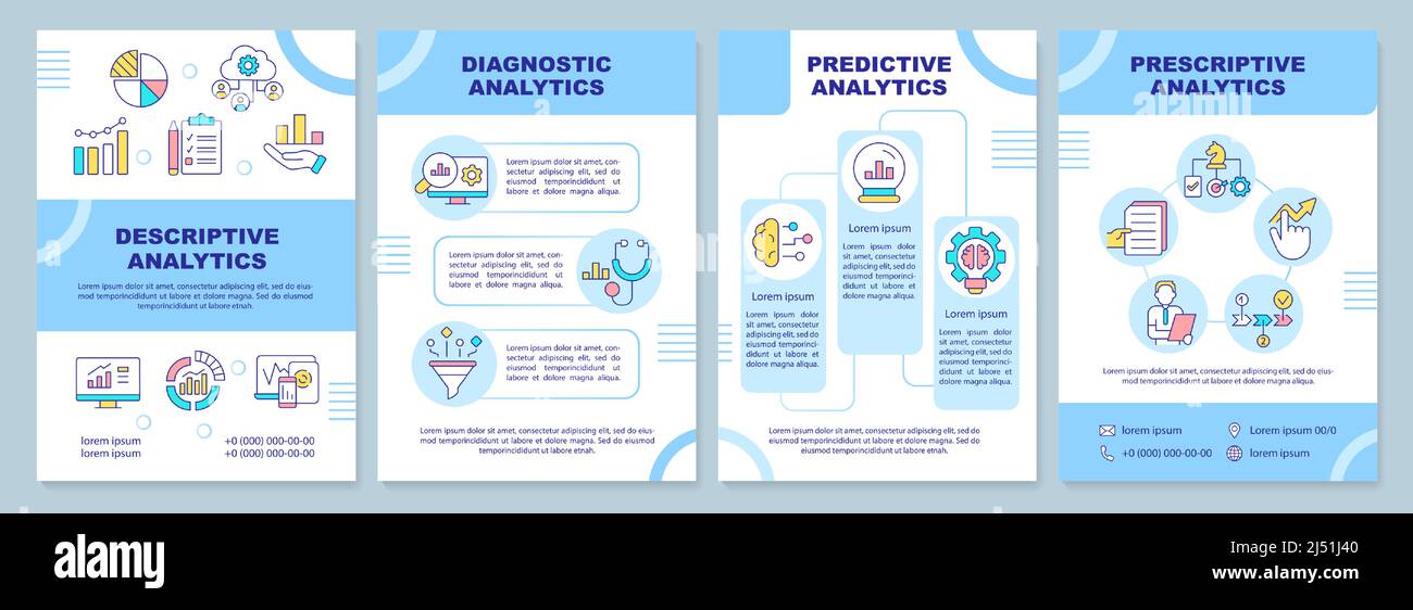 Arten von Business Analytics blaue Broschürenvorlage Stock Vektor