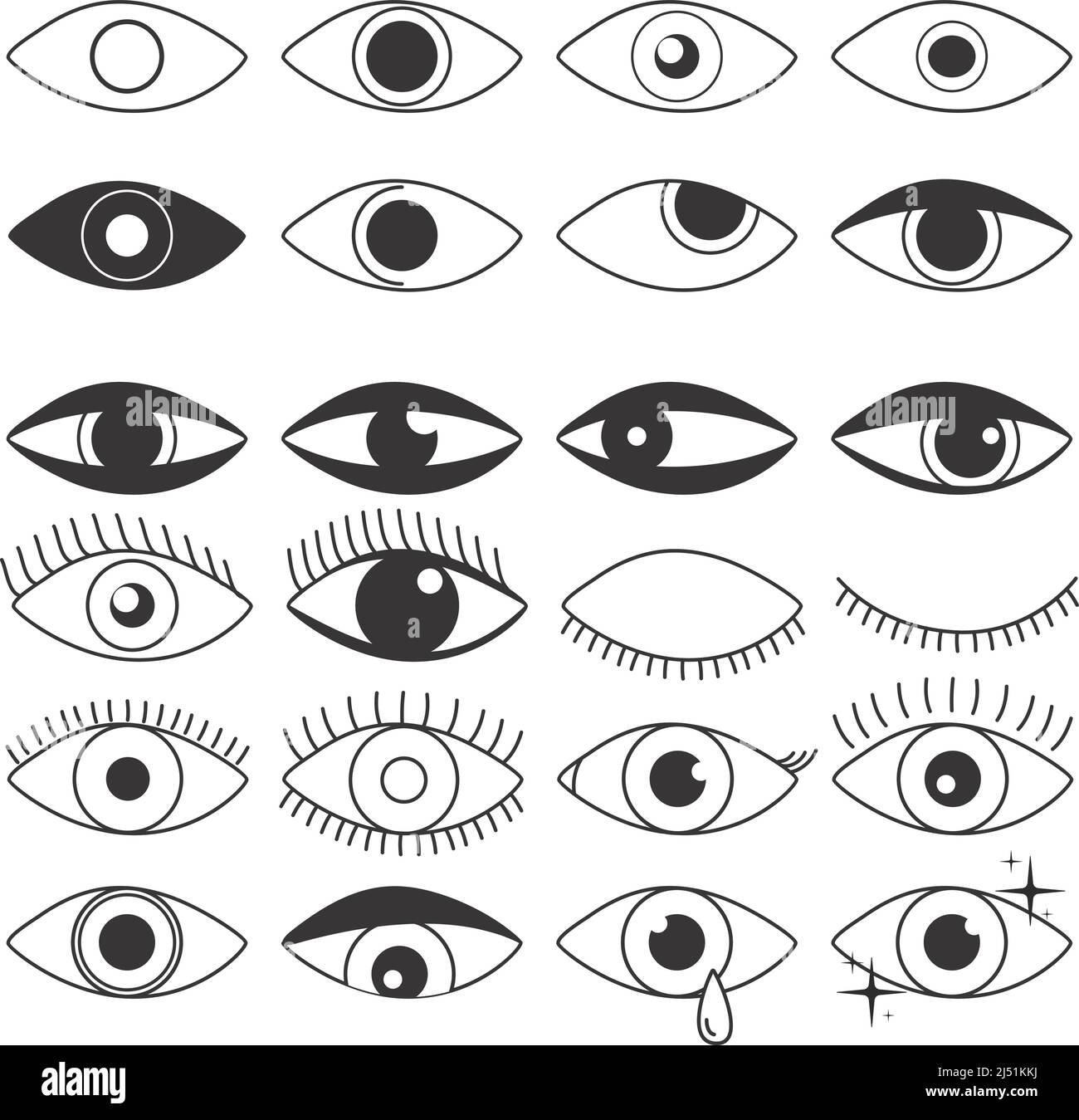 Symbole für umrissem Auge eingestellt. Augen öffnen und geschlossene Vision Konzept. Vektorgrafik. Stock Vektor