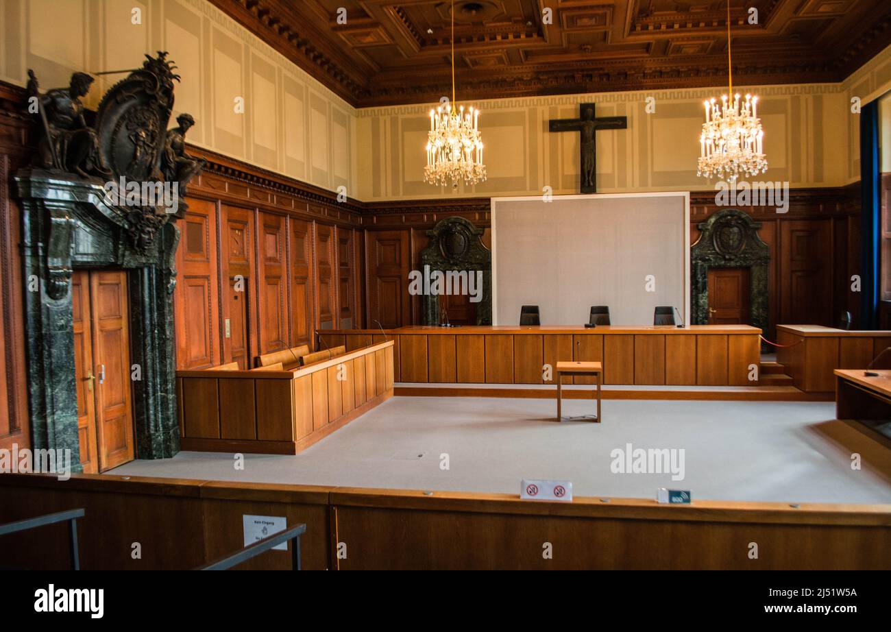 Nürnberger Gerichtssaal 600, Memorium Nürnberger Prozesse, Nürnberg, Deutschland Stockfoto