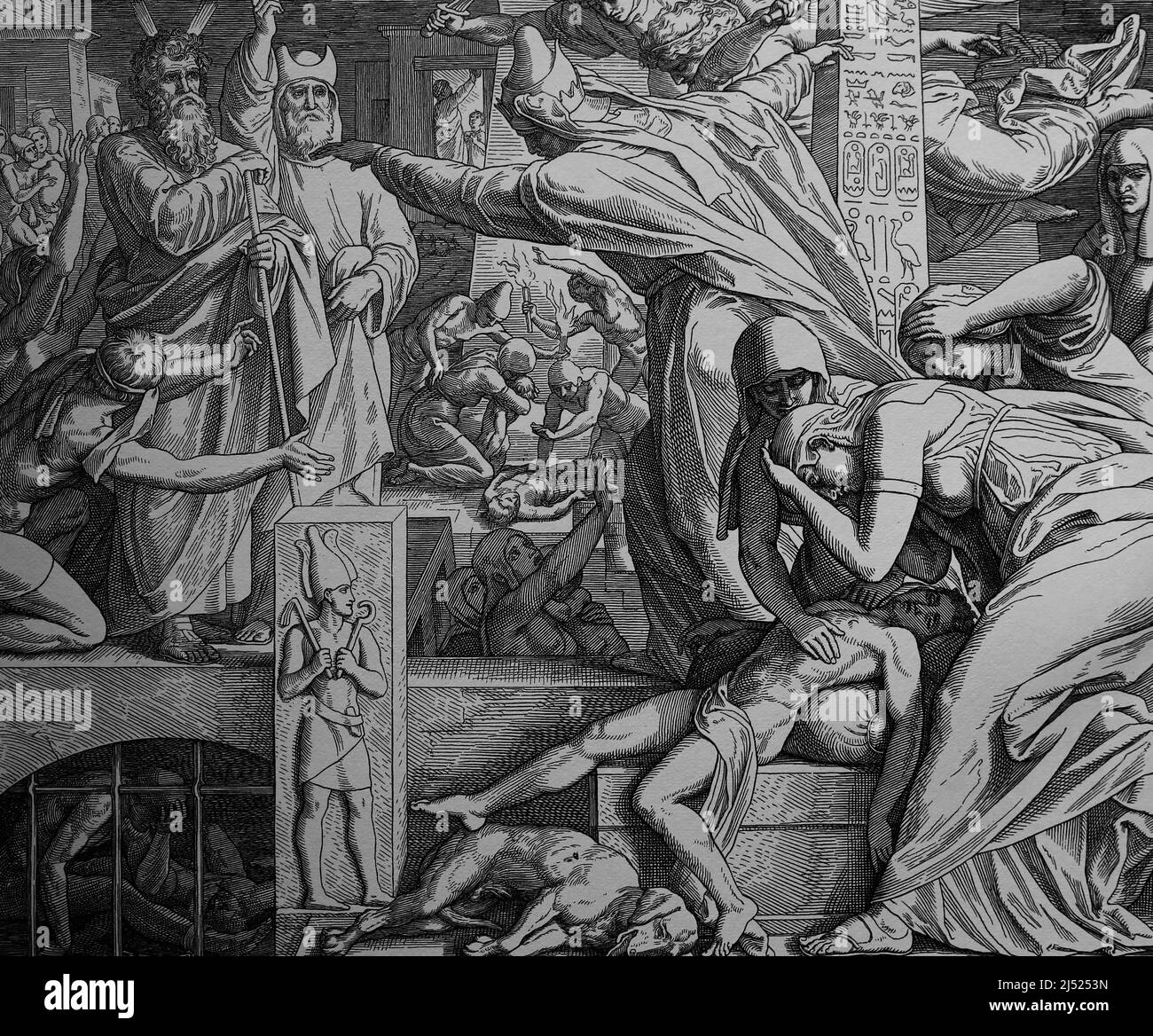 Der Tod des Erstgeborenen und der Realisten der Israeliten. Exodus. 12:29 Uhr. Stich von Julius Schnorr von Carolsfeld (1794-1872) Stockfoto