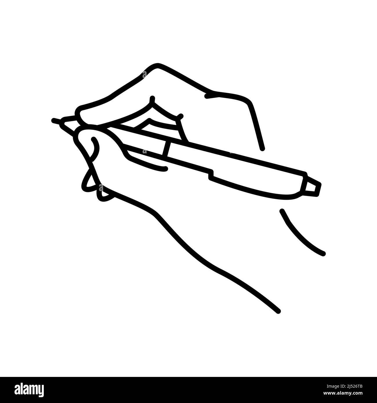 Hände halten das Symbol für die Farbleitung des Stiftes. Piktogramm für Webseite, mobile App, Promo. Stock Vektor