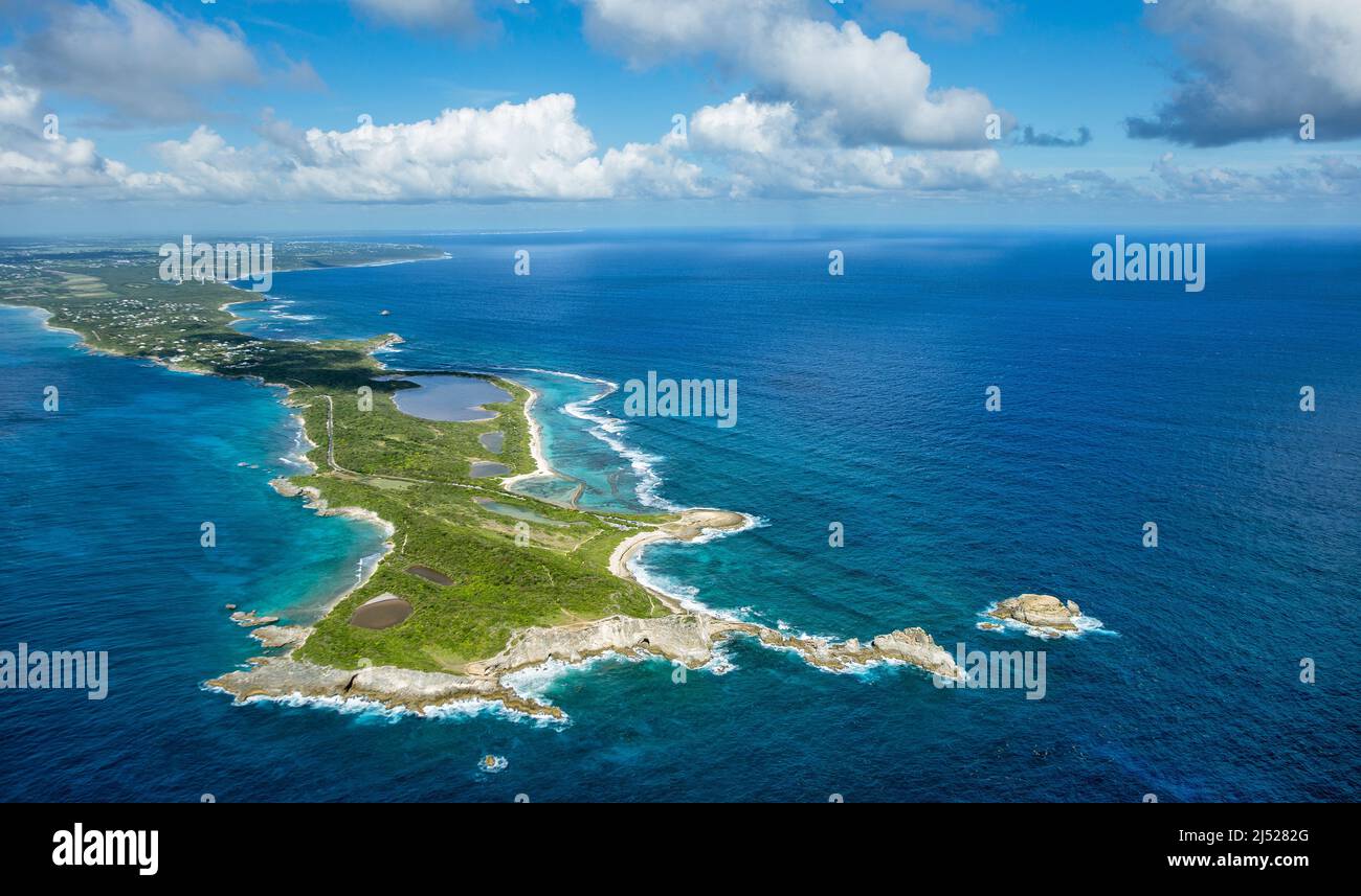Luftaufnahme von Grande-Terre, Guadeloupe, Kleinen Antillen, Karibik. Stockfoto