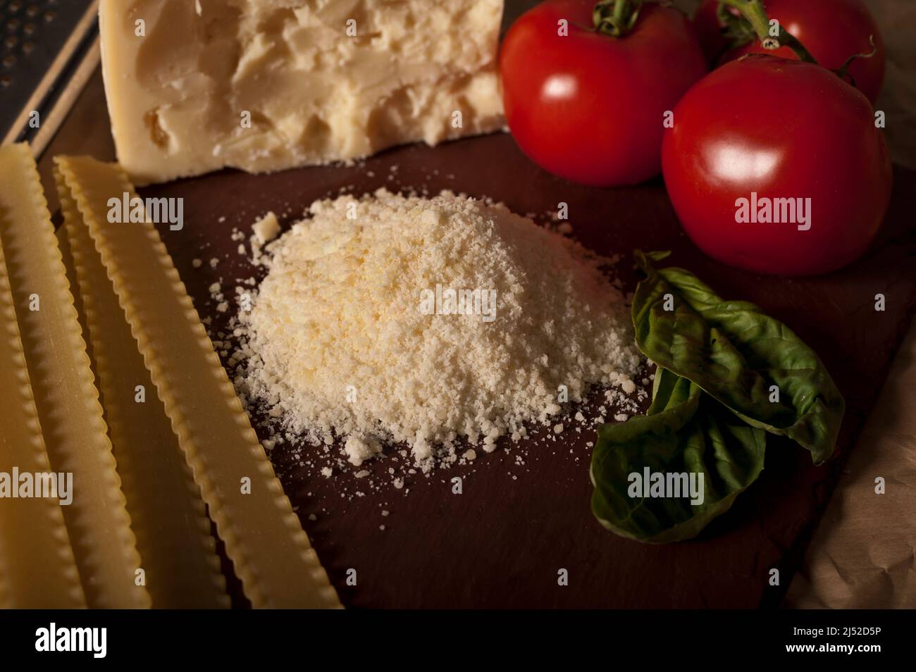 Geriebener Parmesan Stockfoto