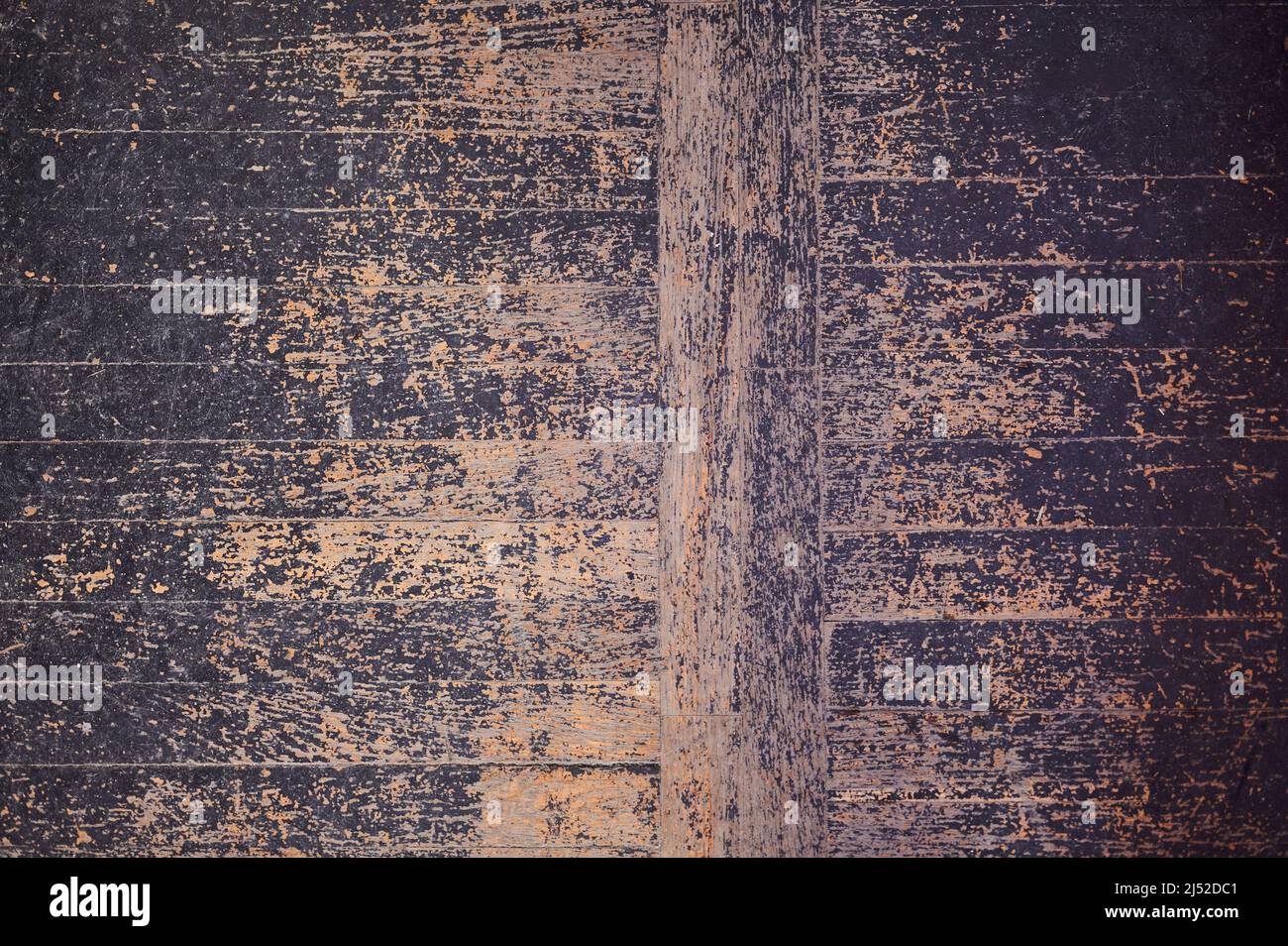 Alte Kratzer Holzboden Textur Hintergrund flache Ansicht Stockfoto