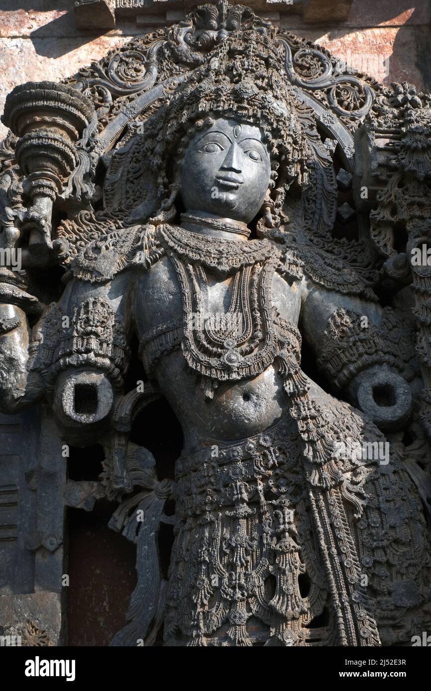 Hoysaleswara Tempel Skulptur Arbeit Halebidu Karnataka Indien, 12.-Jahrhundert Hindu-Tempel Shiva gewidmet, Es ist das größte Denkmal in Halebidu. Stockfoto