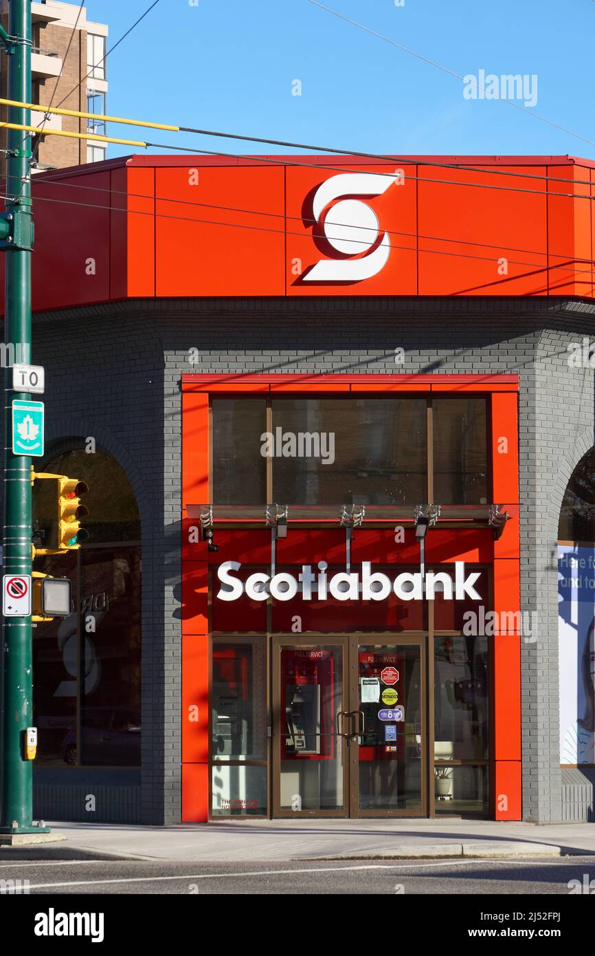Eingang zur Scotiabank an der South Granville Street in Vancouver, BC, Kanada Stockfoto