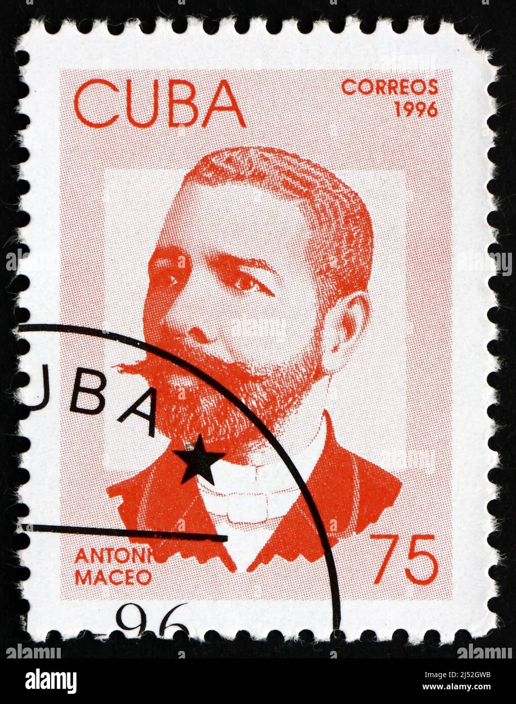 KUBA - UM 1996: Eine auf Kuba gedruckte Briefmarke zeigt Antonio Maceo, General, Revolutionär, Held des Unabhängigkeitskrieges, um 1996 Stockfoto