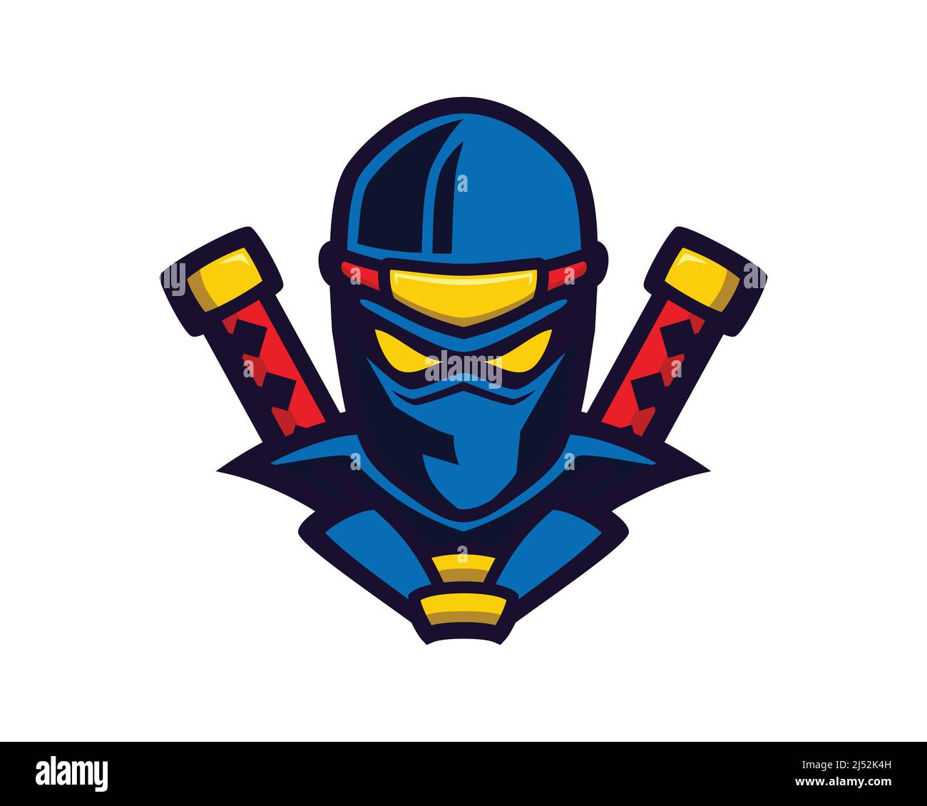 Ninja Mascot Vorderansicht mit einschüchternder Geste Illustration Vektor Stock Vektor