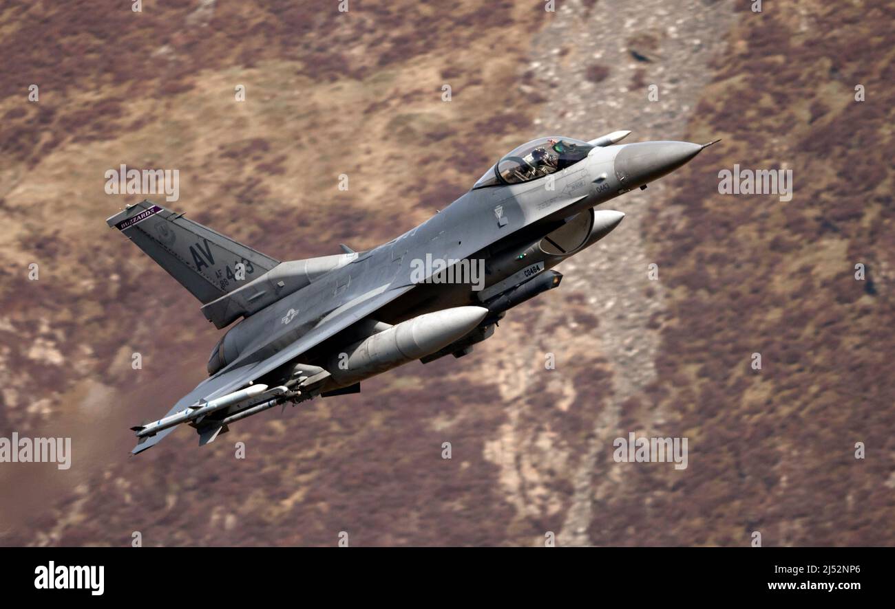 F-16cm Kampfflugzeuge von Falcon aus dem Jagdgeschwader 510., bekannt als die „Bussards“ aus Aviano, Italien, im Einsatz bei RAF Lakenheath für Training Stockfoto