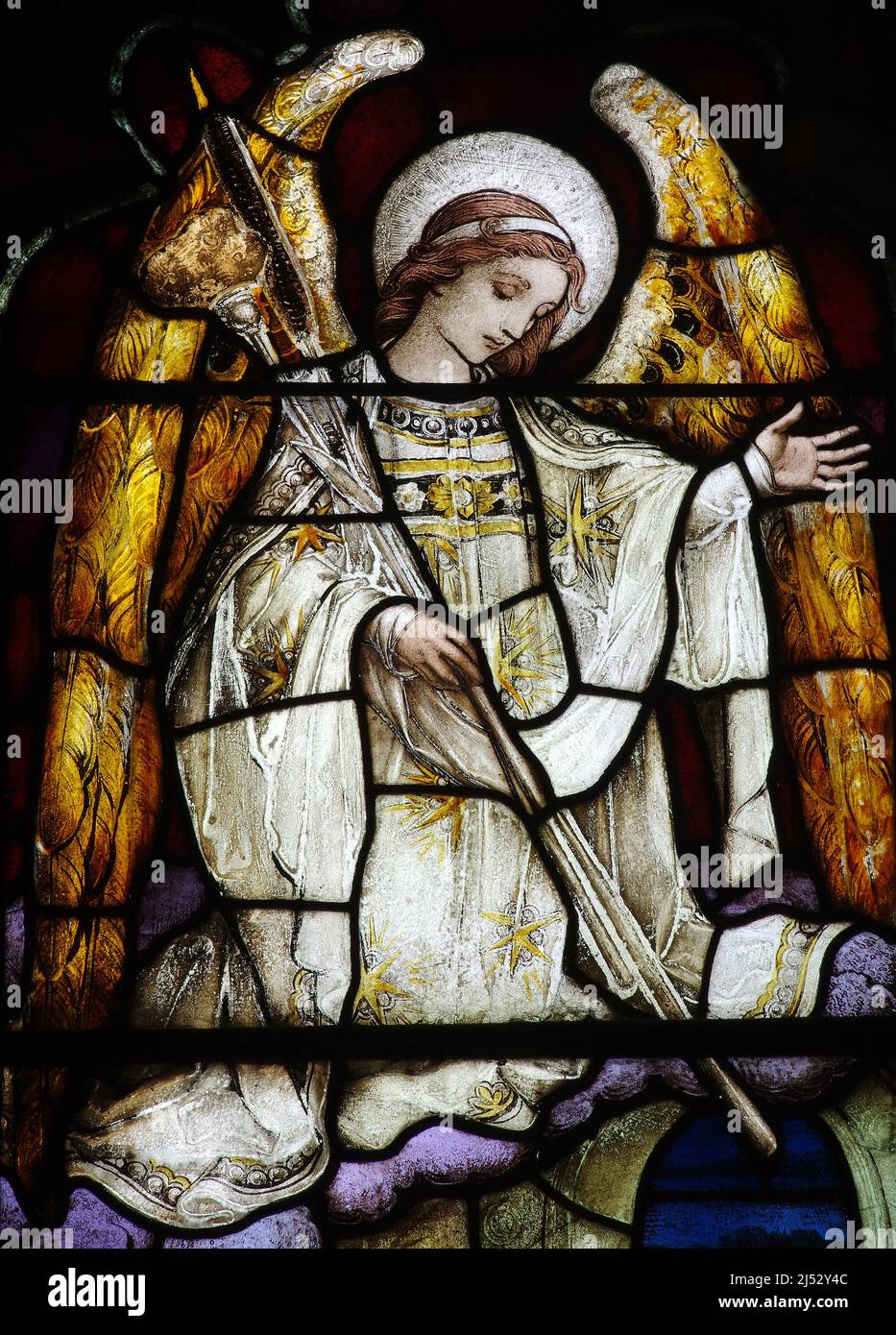 Engel in Buntglas Stockfoto