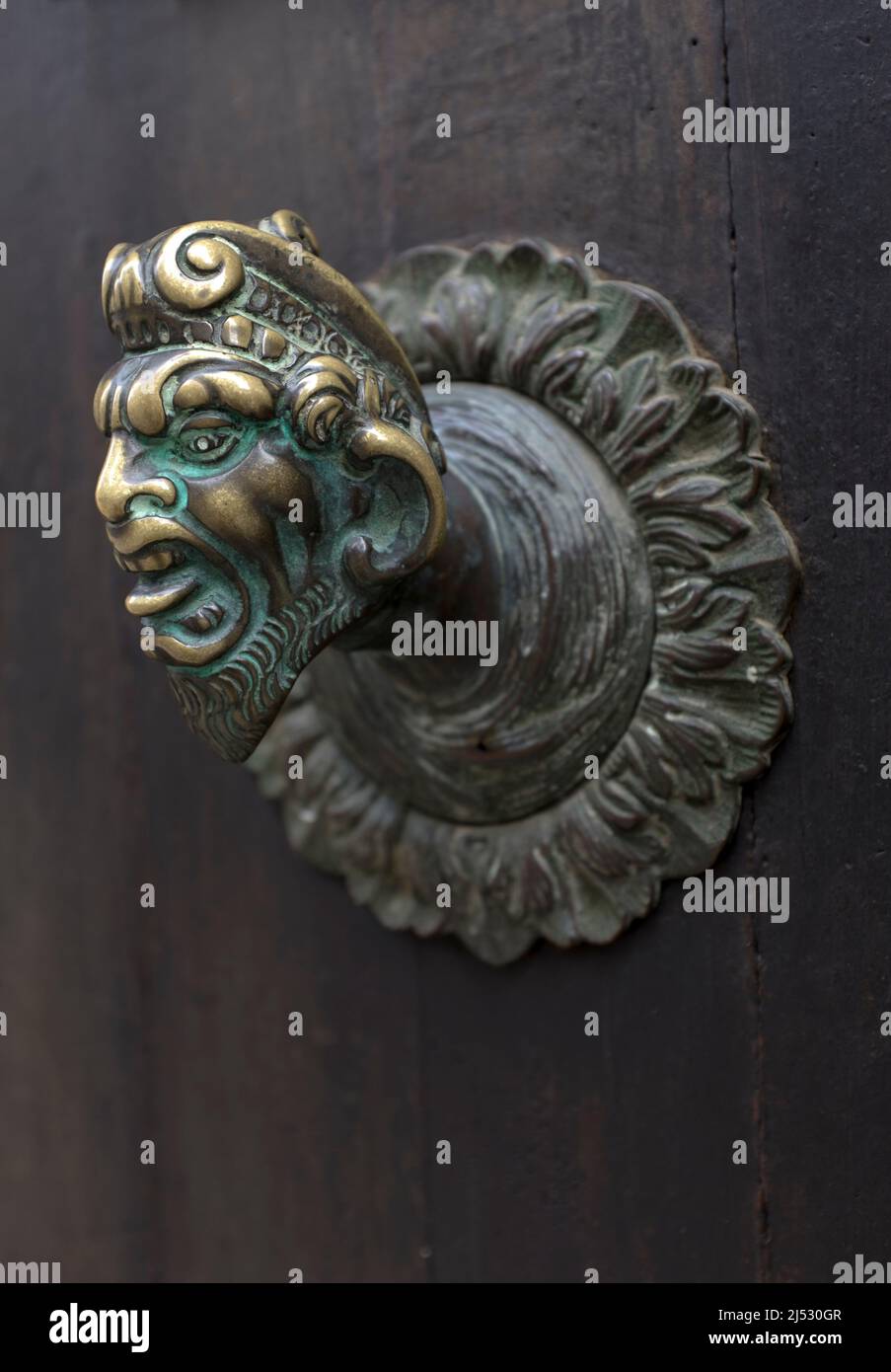 Kunstvolle Messing Tür Ziehen Venedig Italien Stockfoto