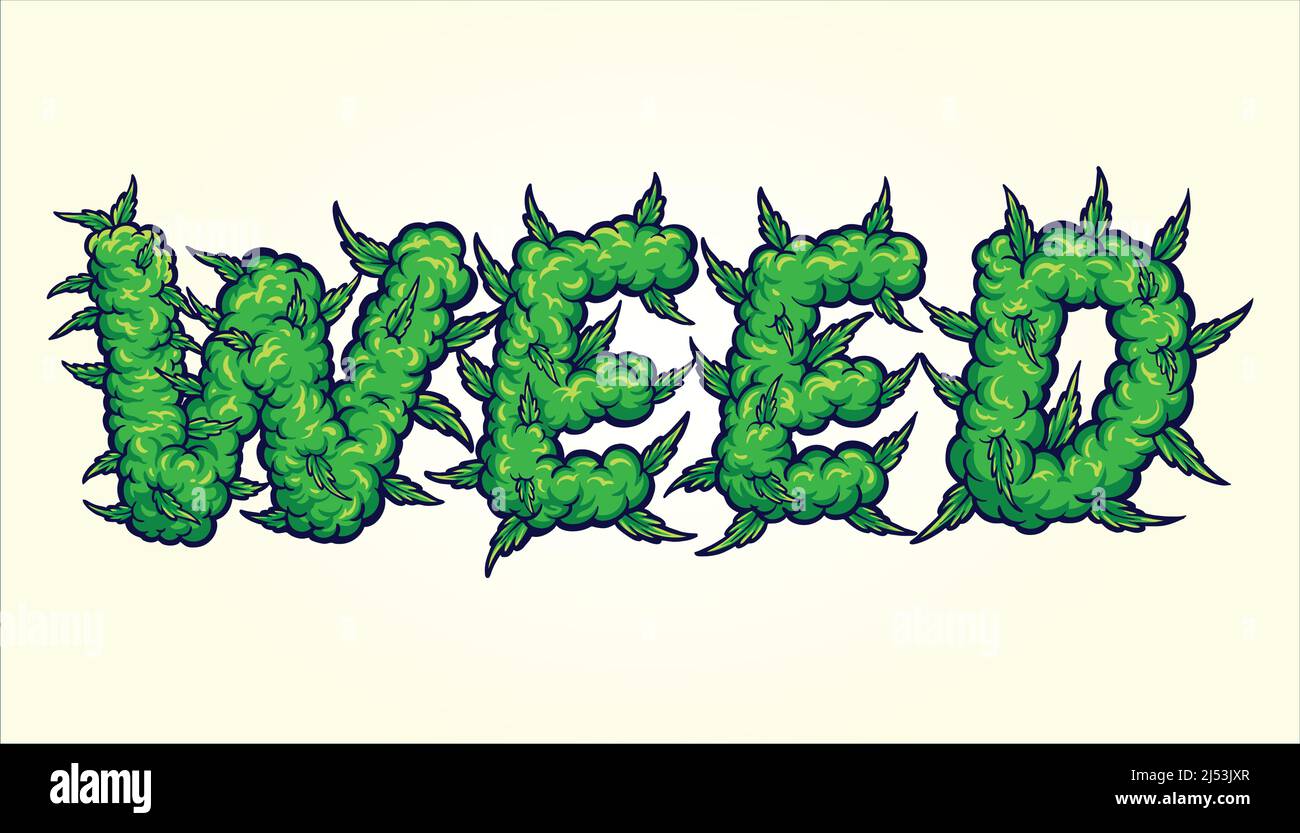Unkraut Schrift Schriftzug mit Raucheffekt Vektor Illustrationen für Ihre Arbeit Logo, Maskottchen Merchandise T-Shirt, Aufkleber und Label Designs, Poster Stock Vektor