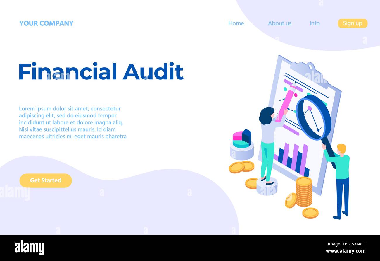Financial Audit Service Concept Analysing Chart Landing Page Stock Vektor