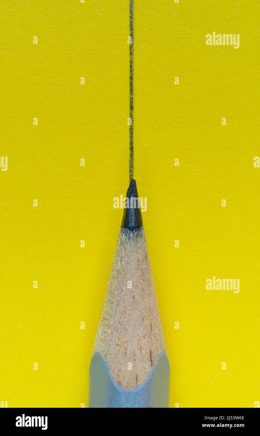 Die Linie, die mit einem Bleistift auf einer gelben Oberfläche gezeichnet wurde Stockfoto