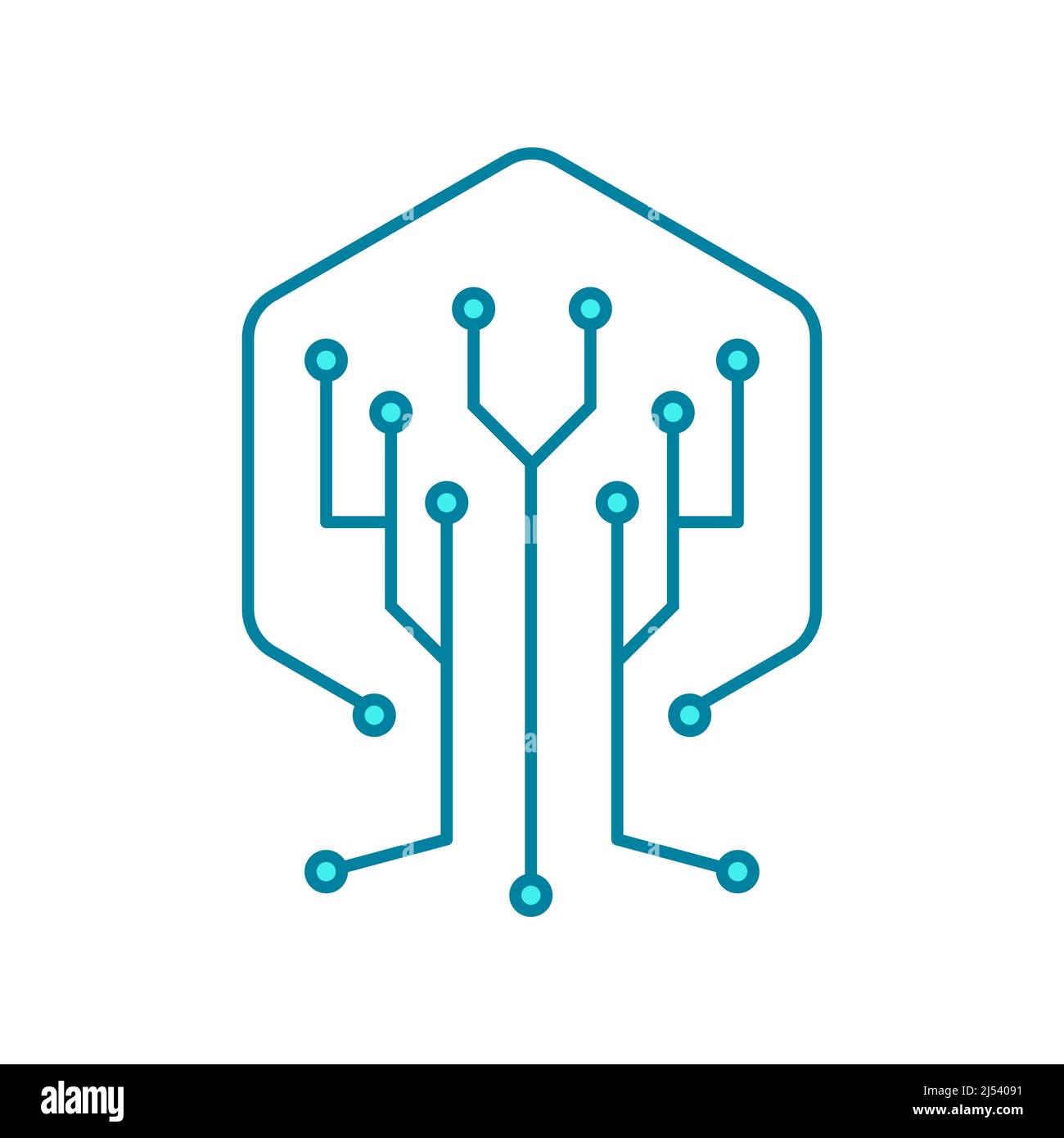 Symbol für digitale Baumlinie. Blauer Schaltkreis. Data Science-Konzept. Verbindung von Technologie und Natur. Internet und Networking-Idee. Vektor Stock Vektor