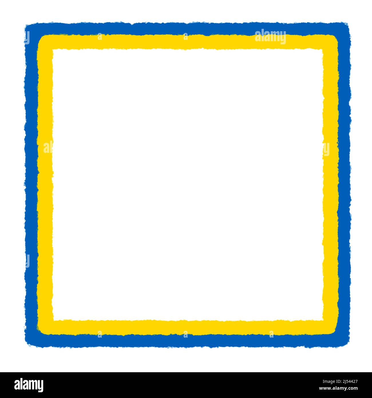 Stand mit Ukraine: Quadratischer Rahmen aus lackierter ukrainischer Flagge über Weiß Stockfoto