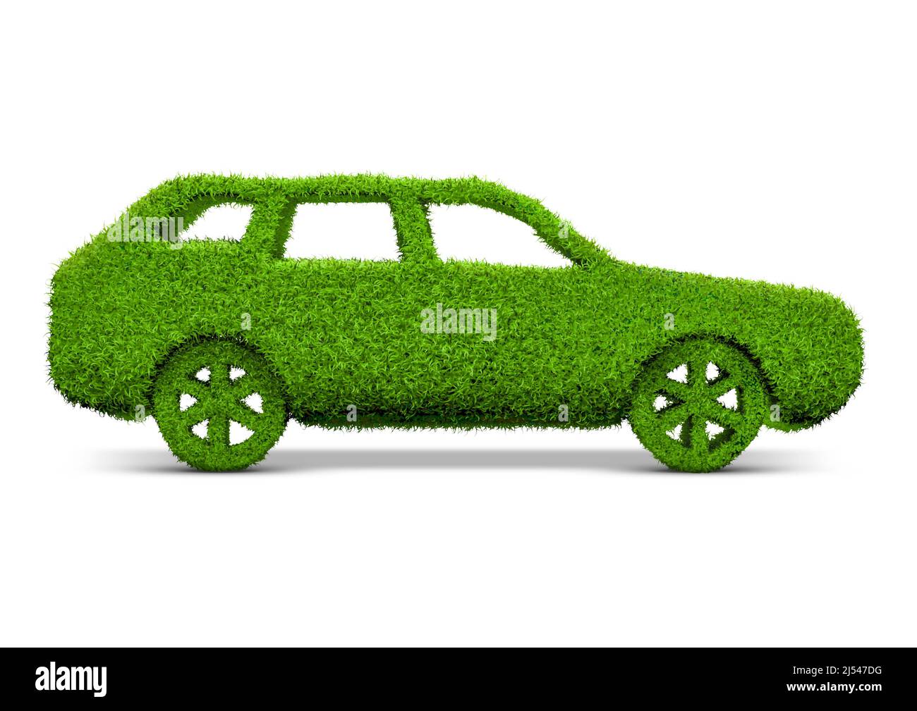 Ökologisches Automobil - 3D Illustration des Autos aus Gras isoliert auf weißem Studio-Hintergrund Stockfoto