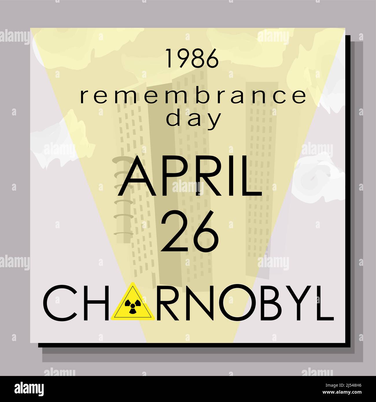 26. April. Plakat zum Tag des Tschernobyl-Unfalls. Katastrophe von Tschernobyl. Explosion eines Kernreaktors. Stock Vektor