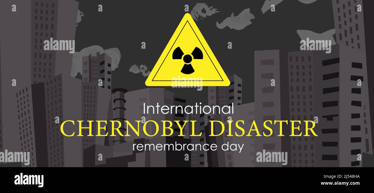 26. April. Plakat zum Tag des Tschernobyl-Unfalls. Katastrophe von Tschernobyl. Explosion eines Kernreaktors. Stock Vektor