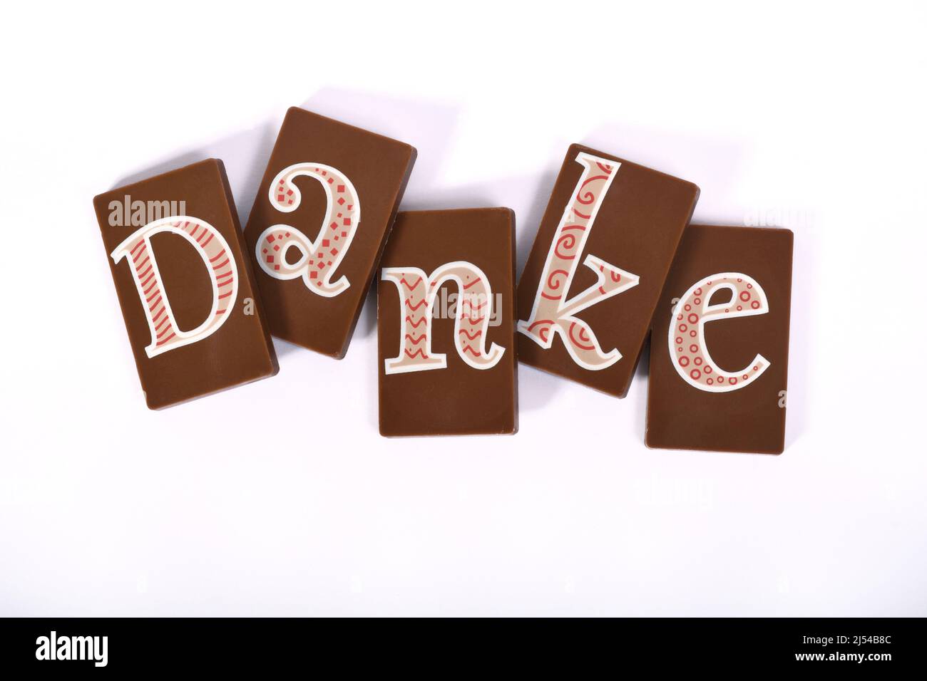 Buchstaben auf Schokoriegel geben das Wort 'Danke', 'Danke', Deutschland Stockfoto