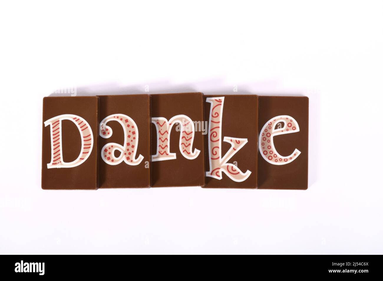 Buchstaben auf Schokoriegel geben das Wort 'Danke', 'Danke', Deutschland Stockfoto