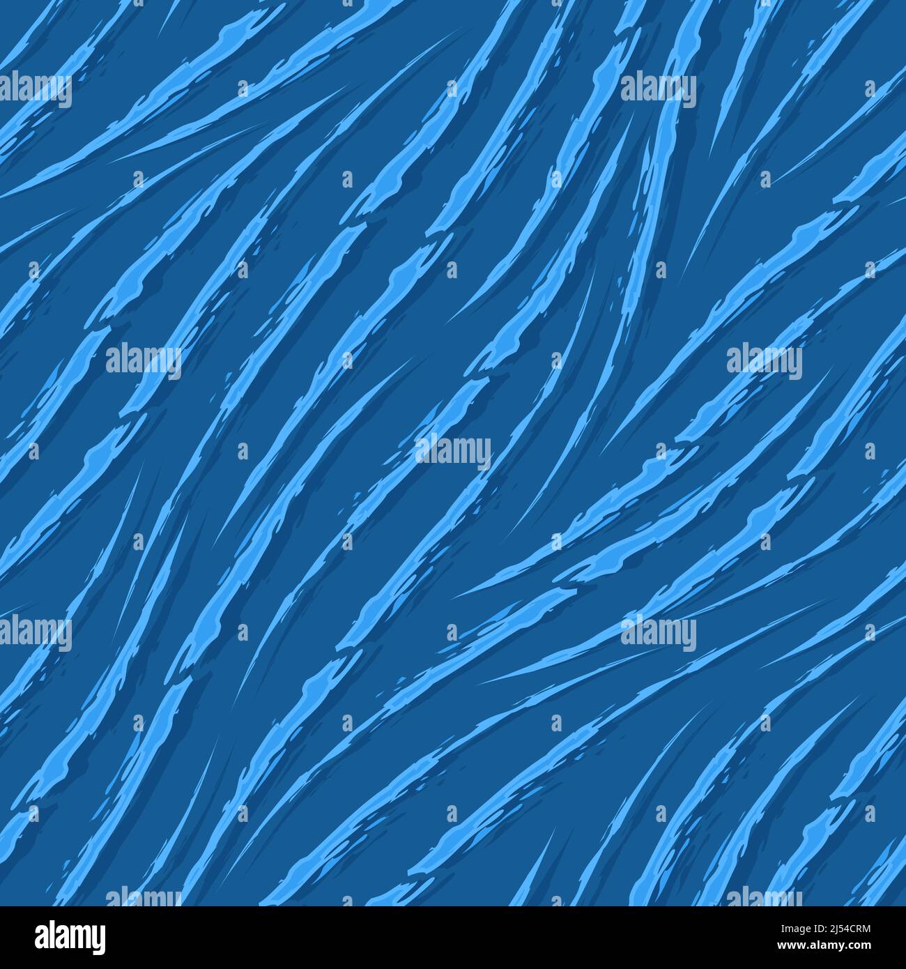 Fluss-Textur.Nahtloses Vektor-Muster von diagonalen blauen zerrissenen Streifen.Nahtloses Vektor-blaues Muster von diagonalen Striche. Stock Vektor