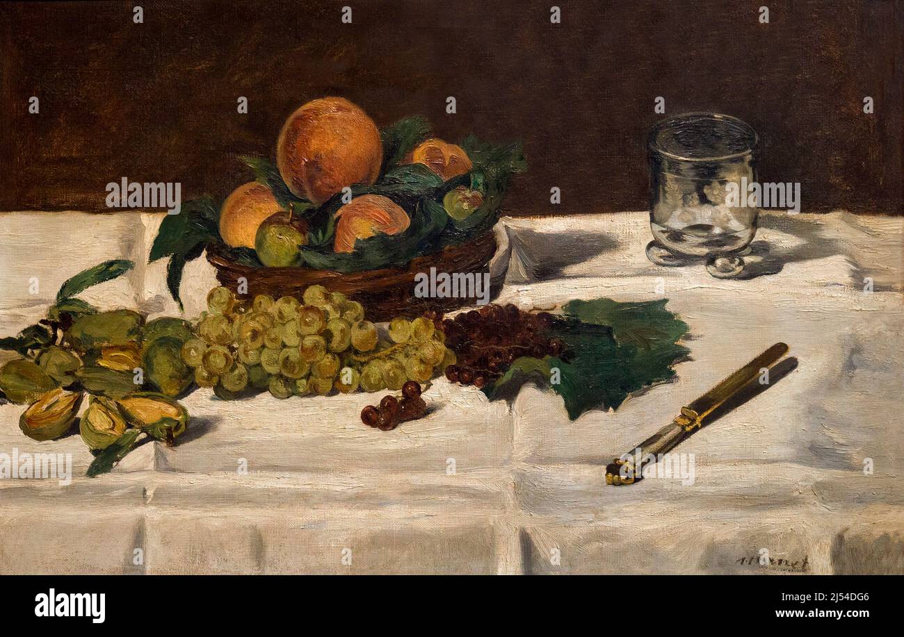 Stillleben mit Obst auf einem Tisch, Nature Morte, Fruits sur une table, Edouard Manet, 1864, Musée d'Orsay, Paris, Frankreich, Europa Stockfoto