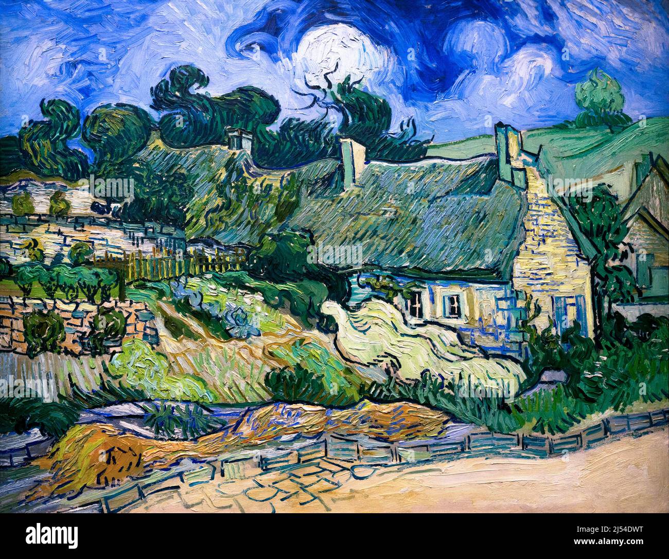 Strohgedeckte Cottages in Cordeville, Auvers-sur-Oise, Chaumes de Cordeville a Auvers-sur-Oise, Vincent van Gogh, 1890, Musée D'Orsay, Paris, Frankreich, Europ Stockfoto