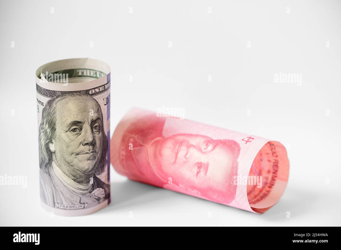 US-Dollar und China Yuan Währungskrieg Stockfoto