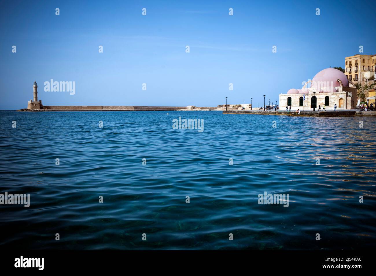 Blick über den Hafen von Chania auf Kreta Stockfoto