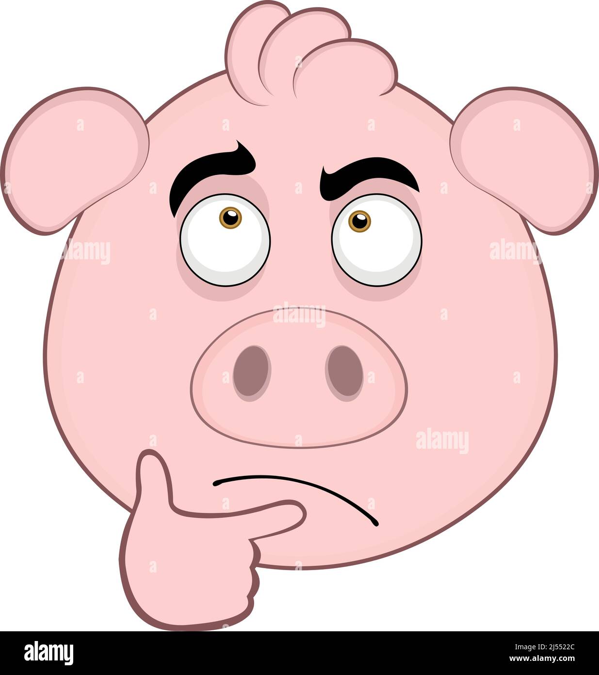 Vektor-Illustration des Gesichts eines Cartoon-Schweins mit einem Gedanken- oder Zweifelsausdruck Stock Vektor