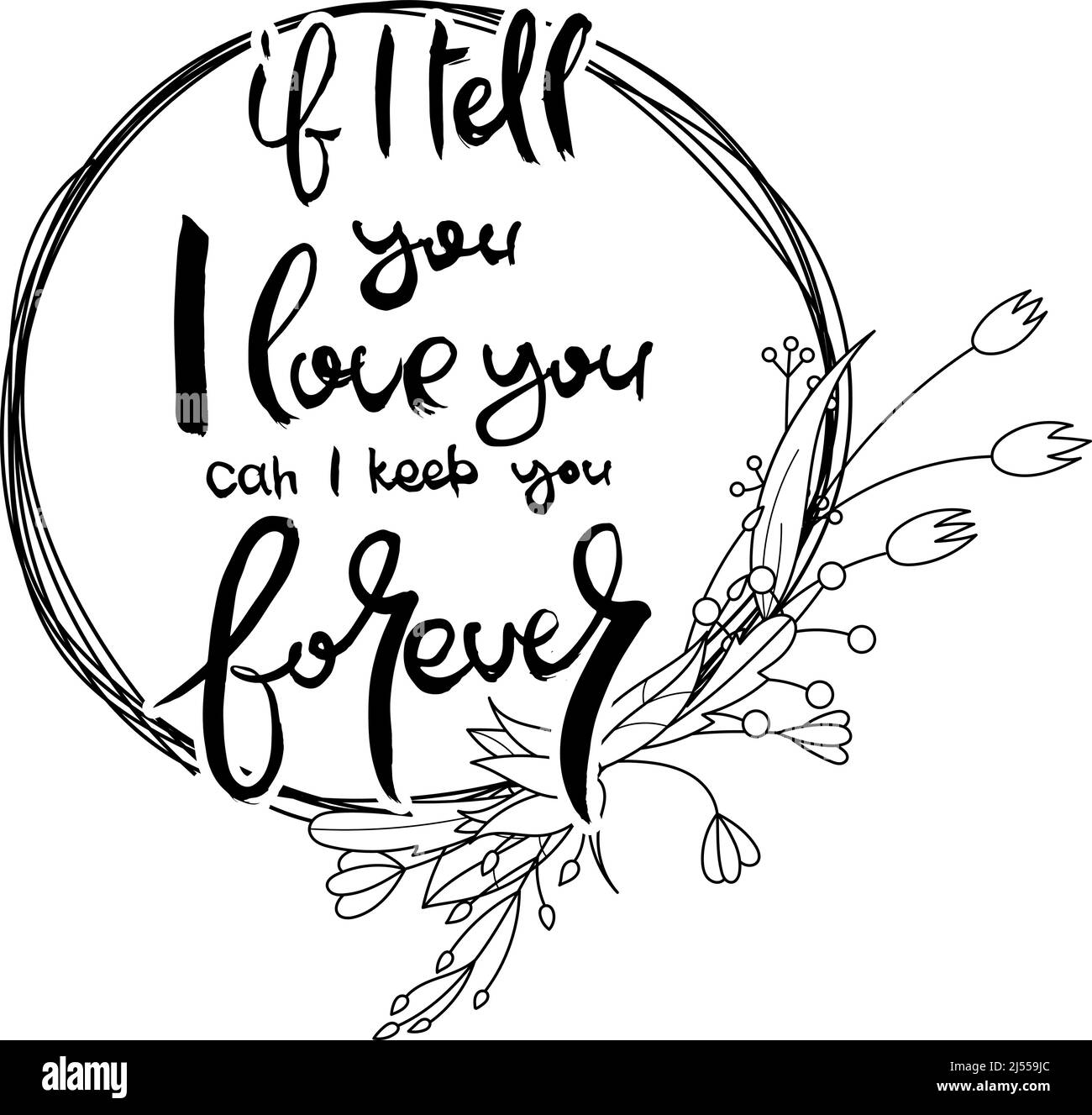 Wenn ich dir sage, dass ich dich liebe, kann ich dich für immer behalten. Handschriftzug Grunge Karte mit Blumenhintergrund. Handgefertigte Doodle-Buchstaben im Retro-Stil. Hand-dr Stock Vektor