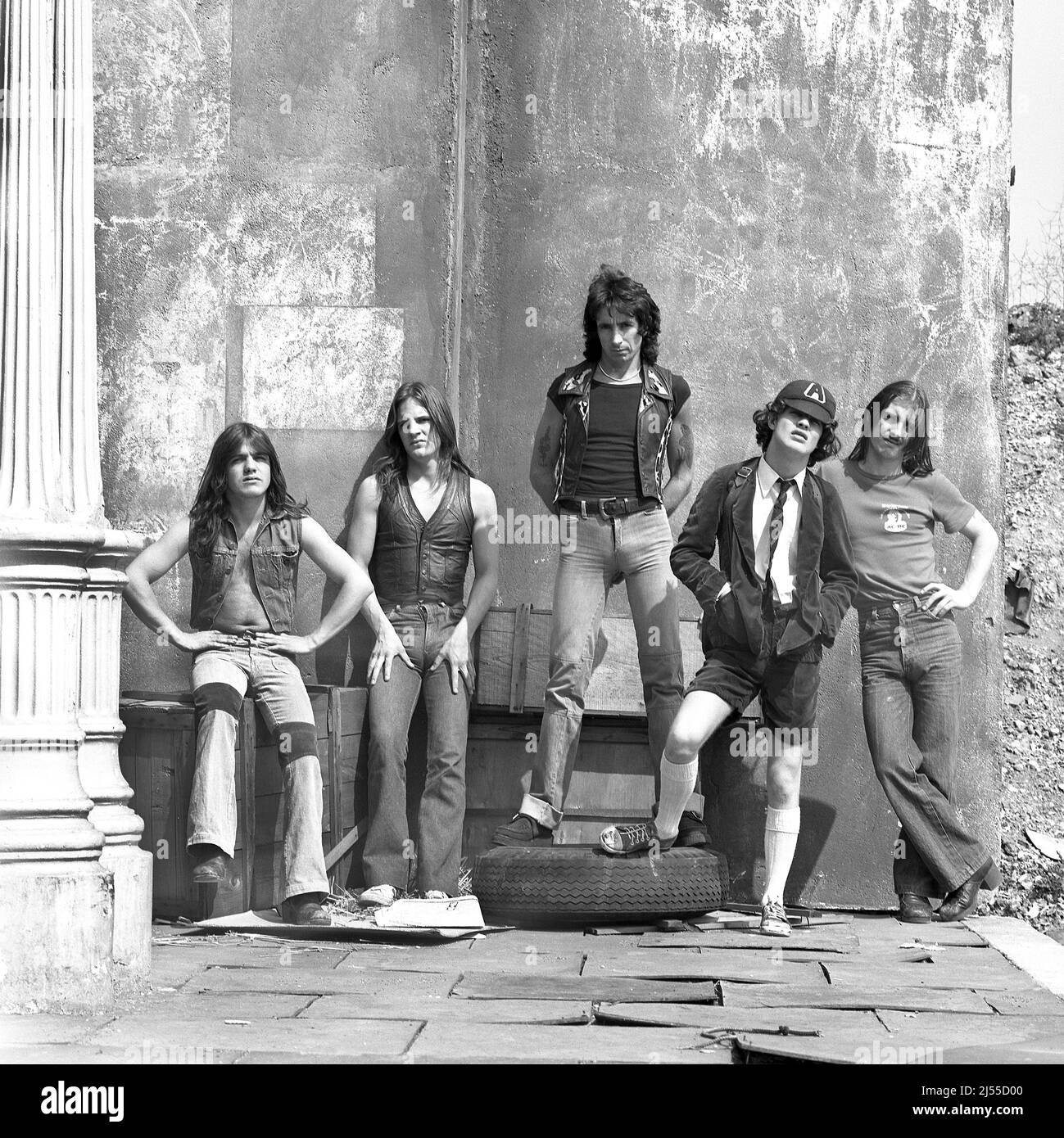 Australische Rockband AC/DC bei Shepperton Studios UK 1976 Stockfoto