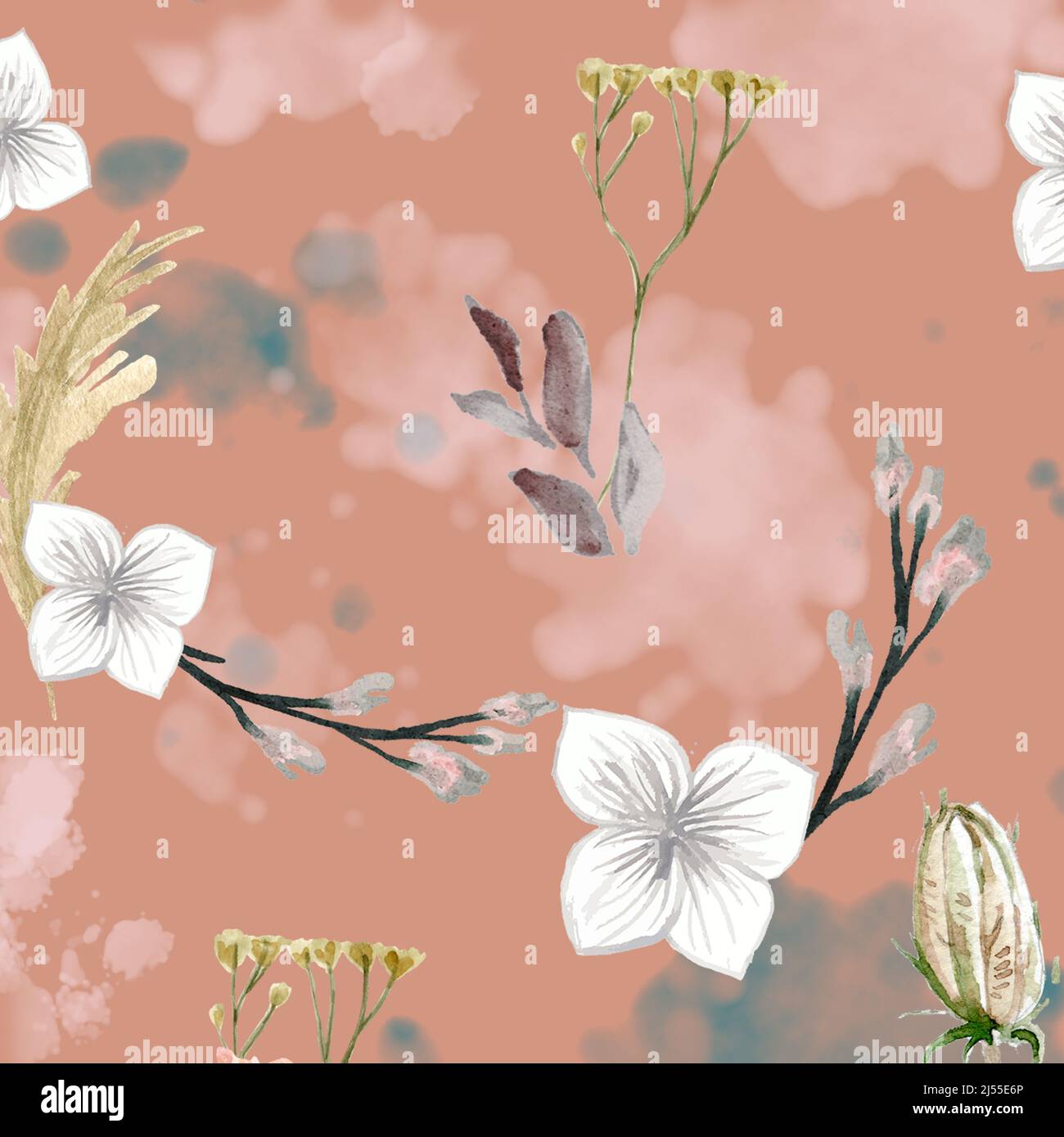 Blumenmuster Boho Aquarell Wüste Rose Muster Hintergrund mit Wildblumen in diesem hübschen Design-Element. Stockfoto