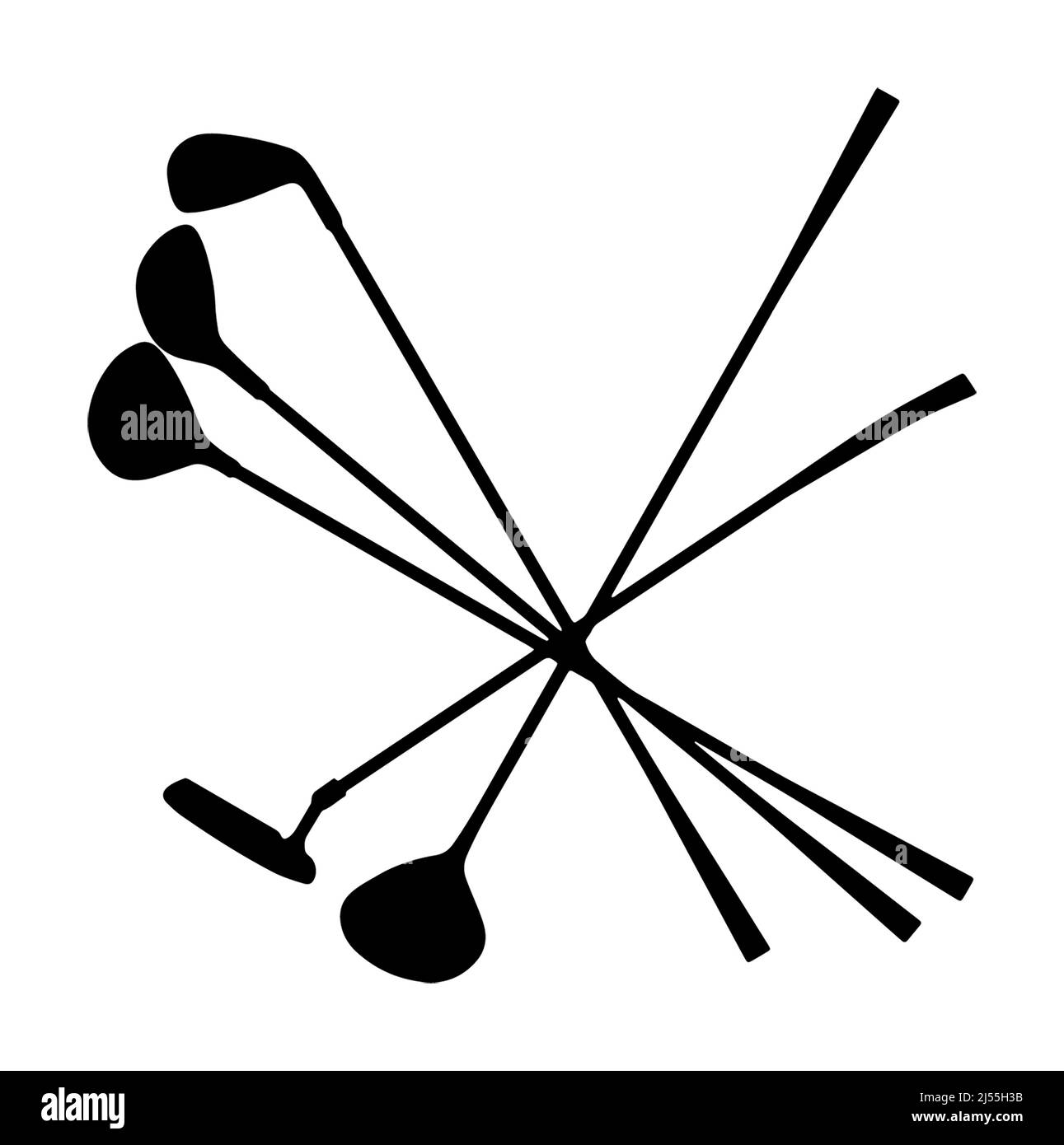 Mehrere Golfschläger Silhouette grafische Darstellung von Fahrern, Puttern und andere Golfausrüstung. Stockfoto