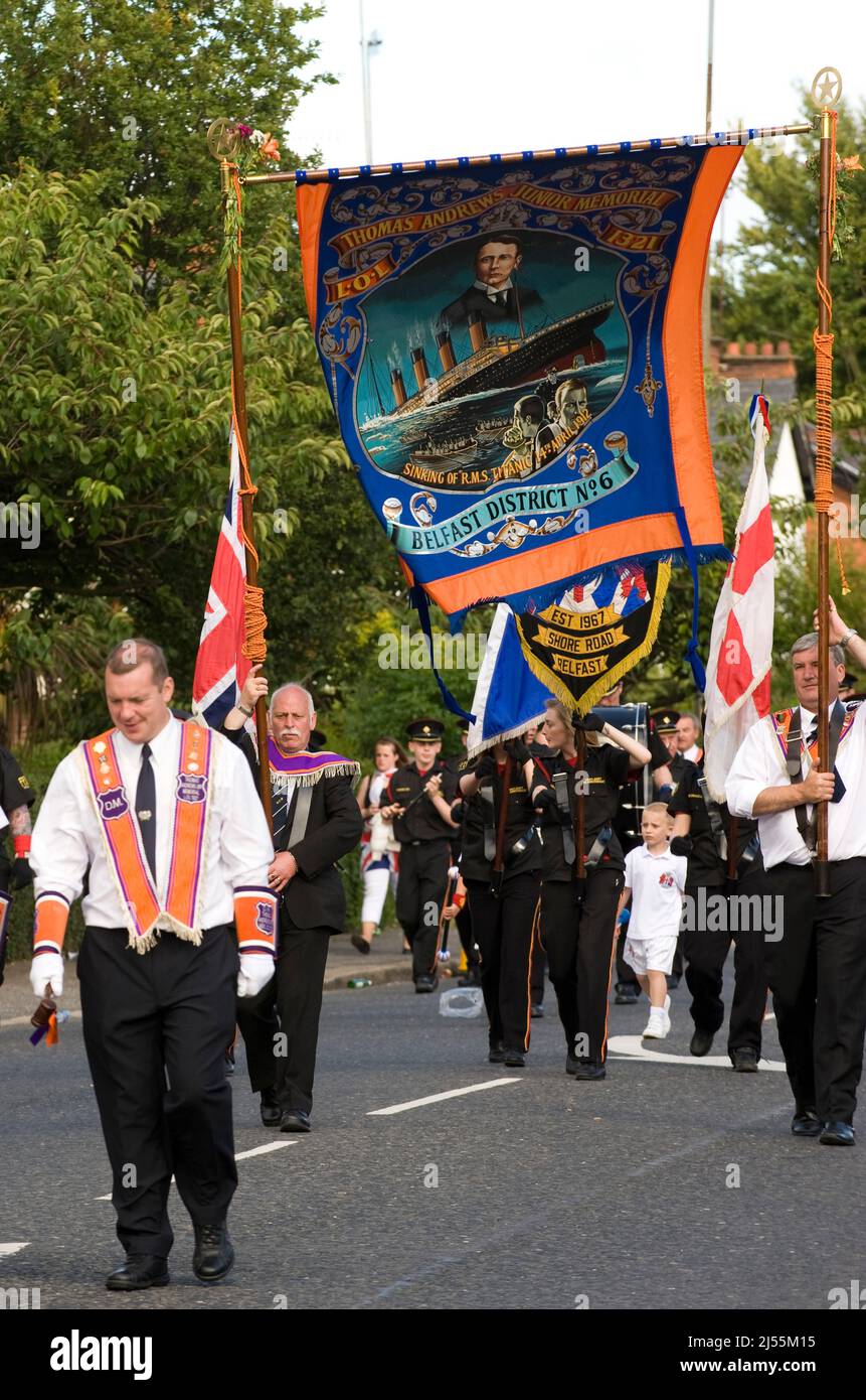 12. Juli Loyalist parade, Belfast, Nordirland Stockfoto