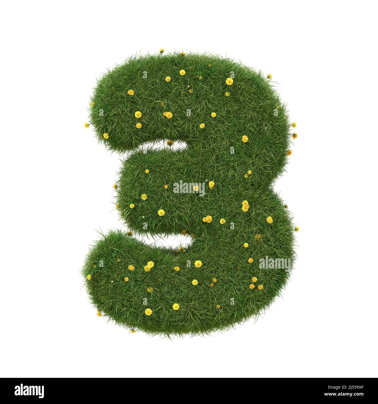 Realistische Graszahlen auf weißem Hintergrund isoliert. Sammlung. 3D Bild. Stockfoto