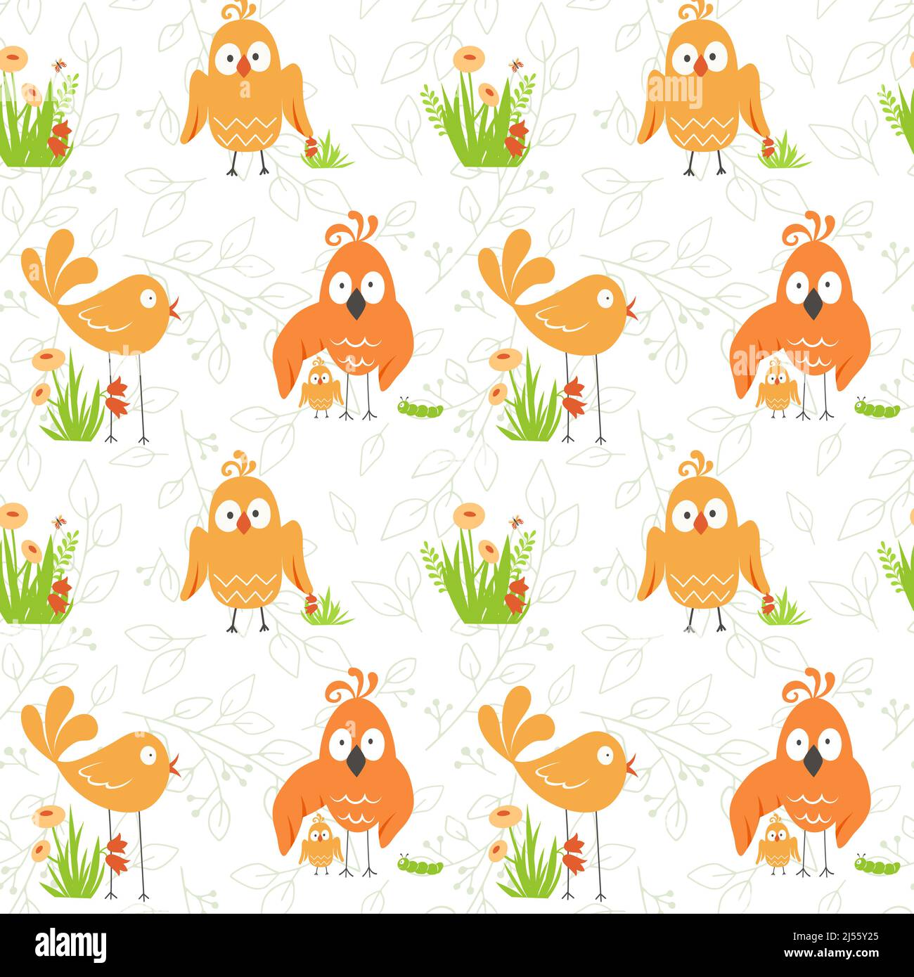 Vektorgrafik mit Insekten und Vögeln. Natur, Vögel, Blumen und Insekten. Vektor-Illustration ist für Kinder Postkarten und Bücher geeignet. Stock Vektor
