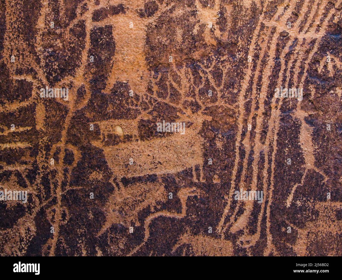 Das Rochester Panel, eine große Petroglyphe-Tafel am Molen Reef am westlichen Rand des San Rafael-Brunnens in Utah, ist ein Beispiel für Ro im Fremont-Stil Stockfoto