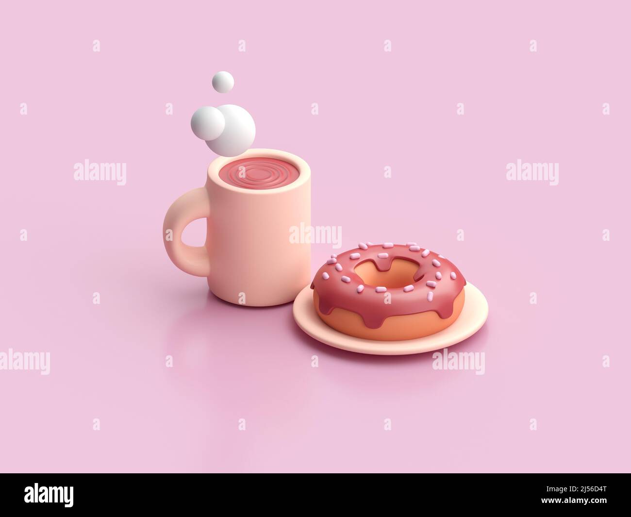 Kaffee mit 3D Donut. 3D Rendern Stockfoto