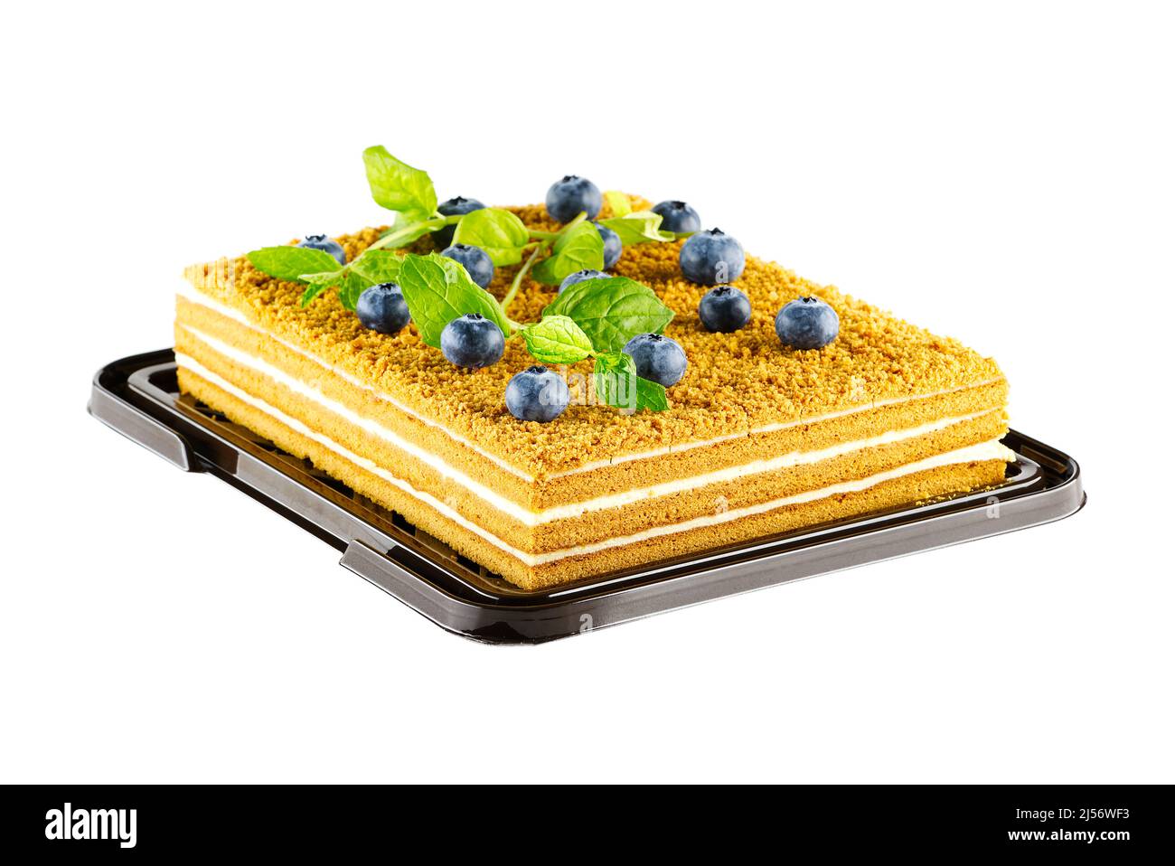 Honigkuchen Dessert, quadratische Honigkuchen isoliert auf weißem Hintergrund Stockfoto