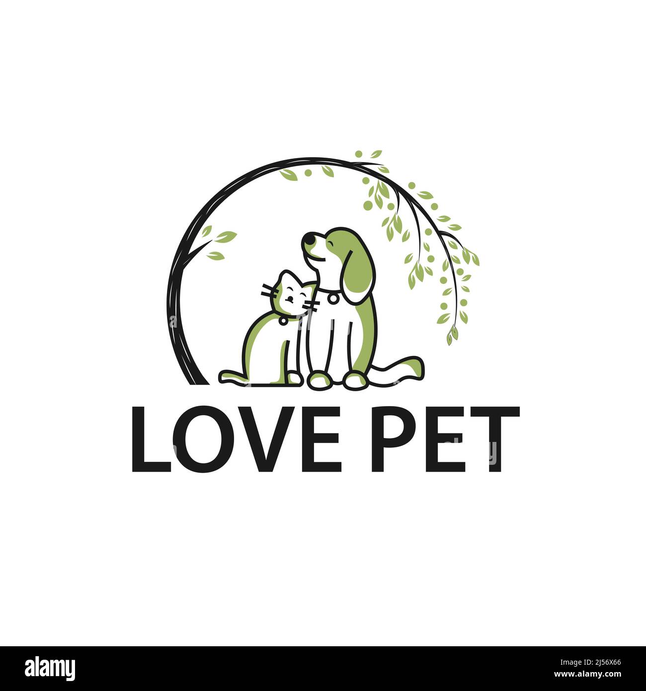 Hund Und Katze Haustier Logo Mit Green Tree Vektor Template Design Stock Vektor