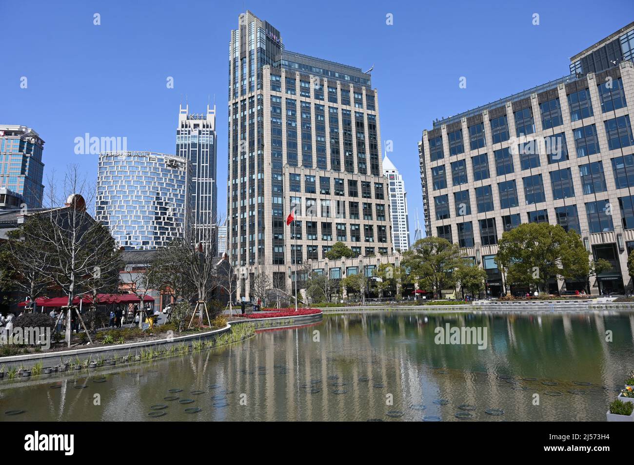 Blick von den Vierteln Xintiandi und People's Square in der Innenstadt von Shanghai Stockfoto