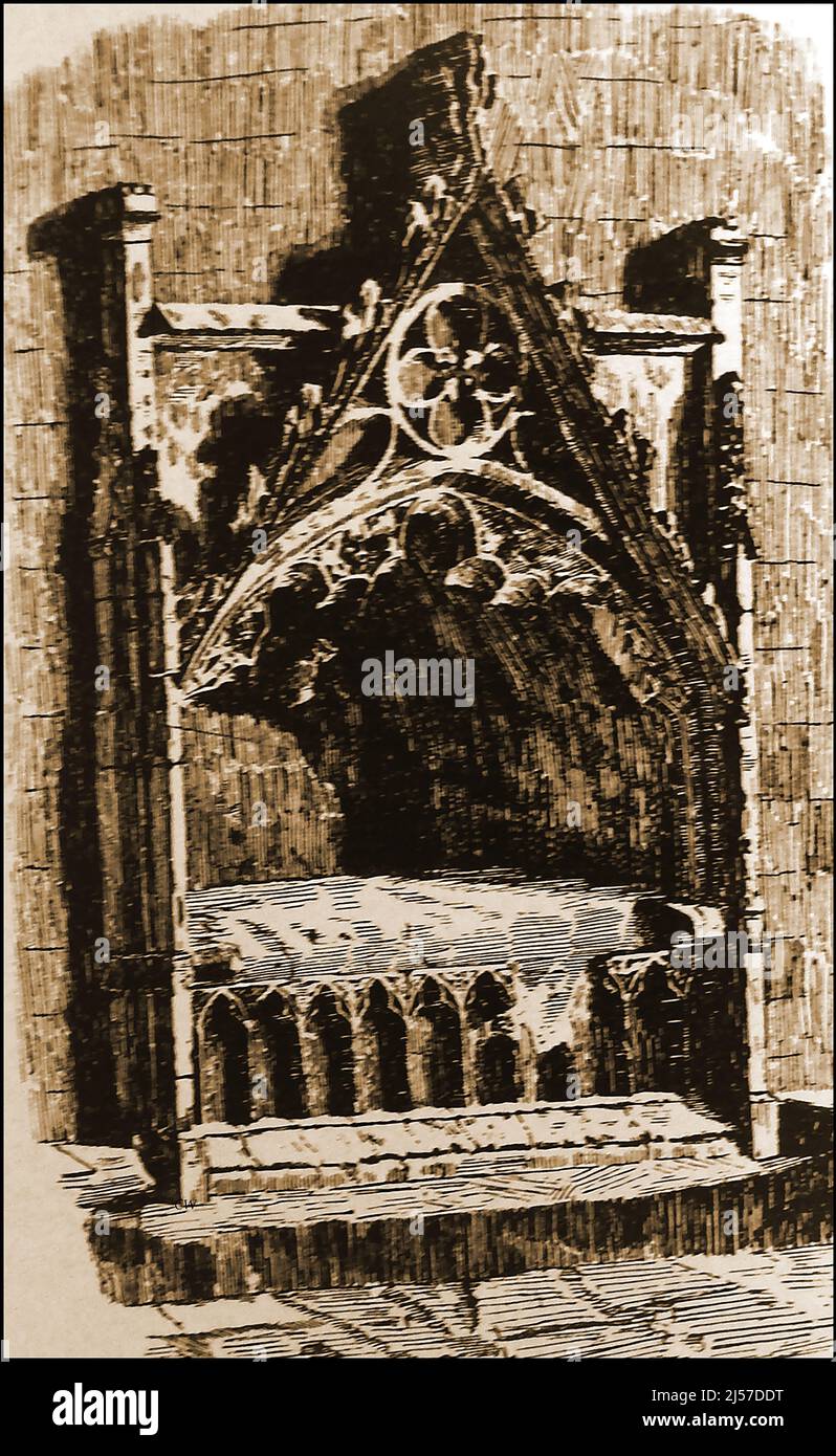 Kathedrale von Rochester, U K - Eine 19.-Jahrhundert-Illustration des Grabes des ehemaligen Bischofs Hamo de Hythe. Stockfoto