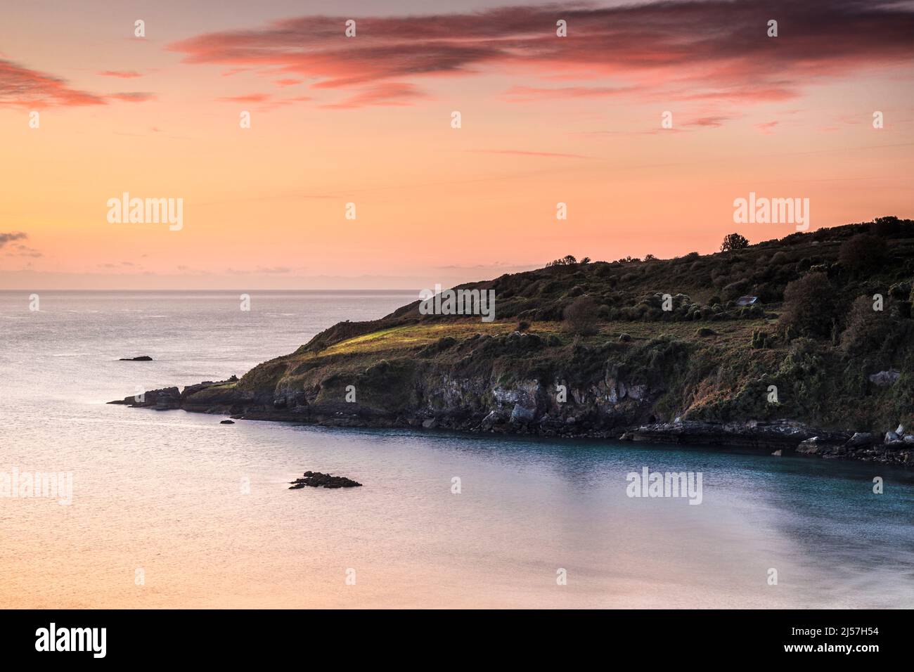 Blick vom South West Coast Path über die St. Mary's Bay in South Devon. Stockfoto