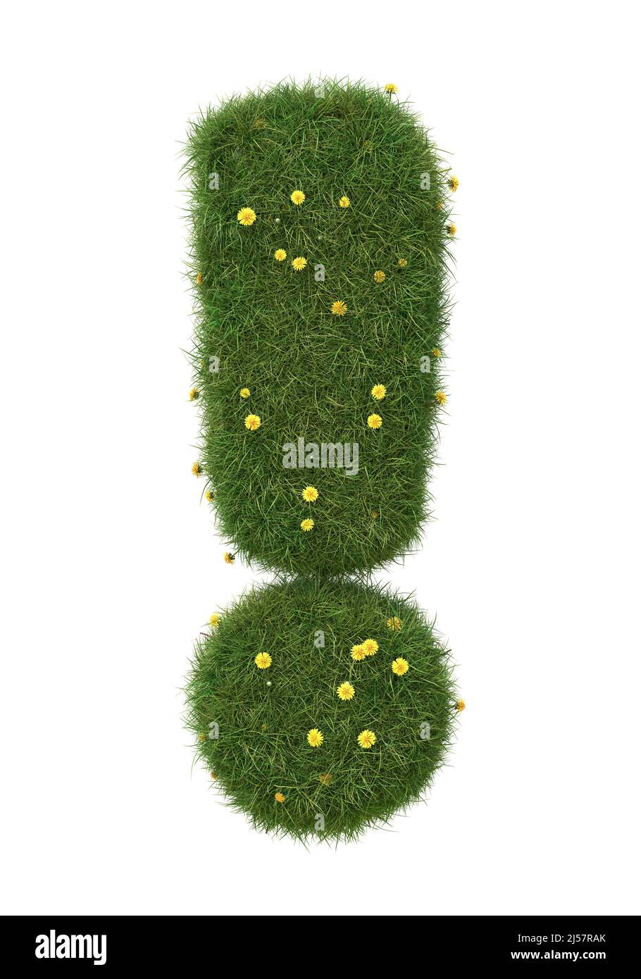 Realistisches Gras Ausrufezeichen isoliert auf weißem Hintergrund. Sammlung. 3D Bild. Stockfoto