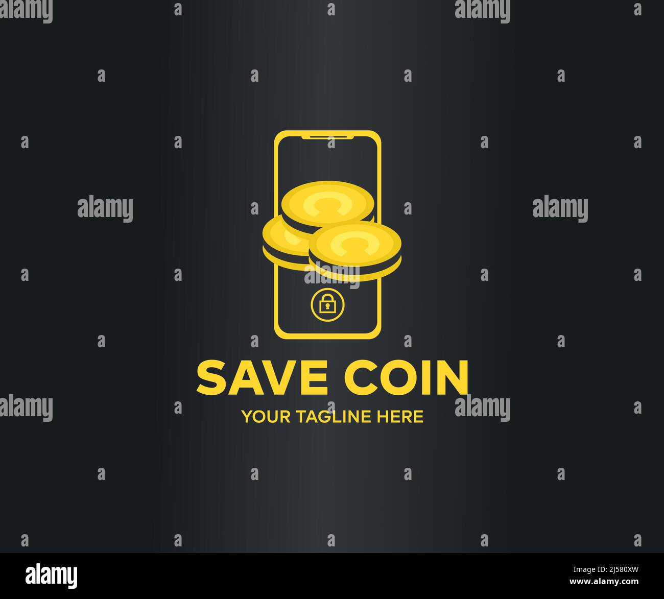 Münzbild, Smartphone-App-Logo. Goldmünze, Geld sparen, Internet, Erfolg, Bank, Business-Vektor-Design und Illustration. Stock Vektor